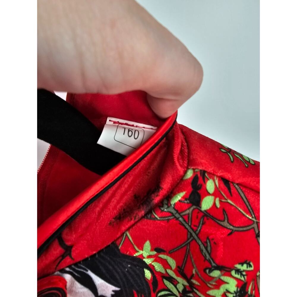 Vintage Girls Sz L red Crane Print Qi Pao Cheongsam Dress Long Sleeve - Picture 4 of 5